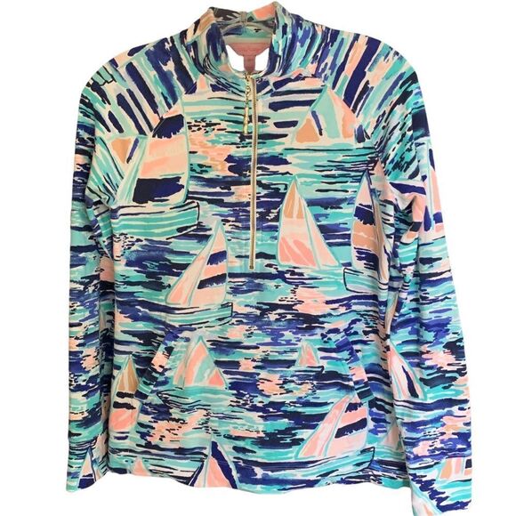 Lily Pulitzer Skipper Popover Sailboats Nautical 1/2 Zip Cotton Pullover Sz XS - Picture 2 of 12
